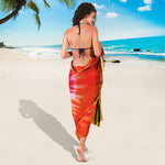 Red Yellow And Orange Tie Dye Print Beach Sarong Wrap
