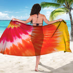 Red Yellow And Orange Tie Dye Print Beach Sarong Wrap