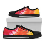 Red Yellow And Orange Tie Dye Print Black Low Top Shoes 