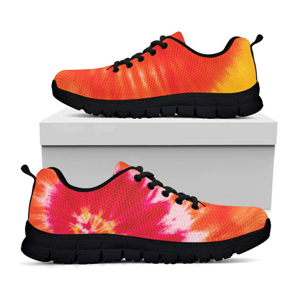 Red Yellow And Orange Tie Dye Print Black Sneakers
