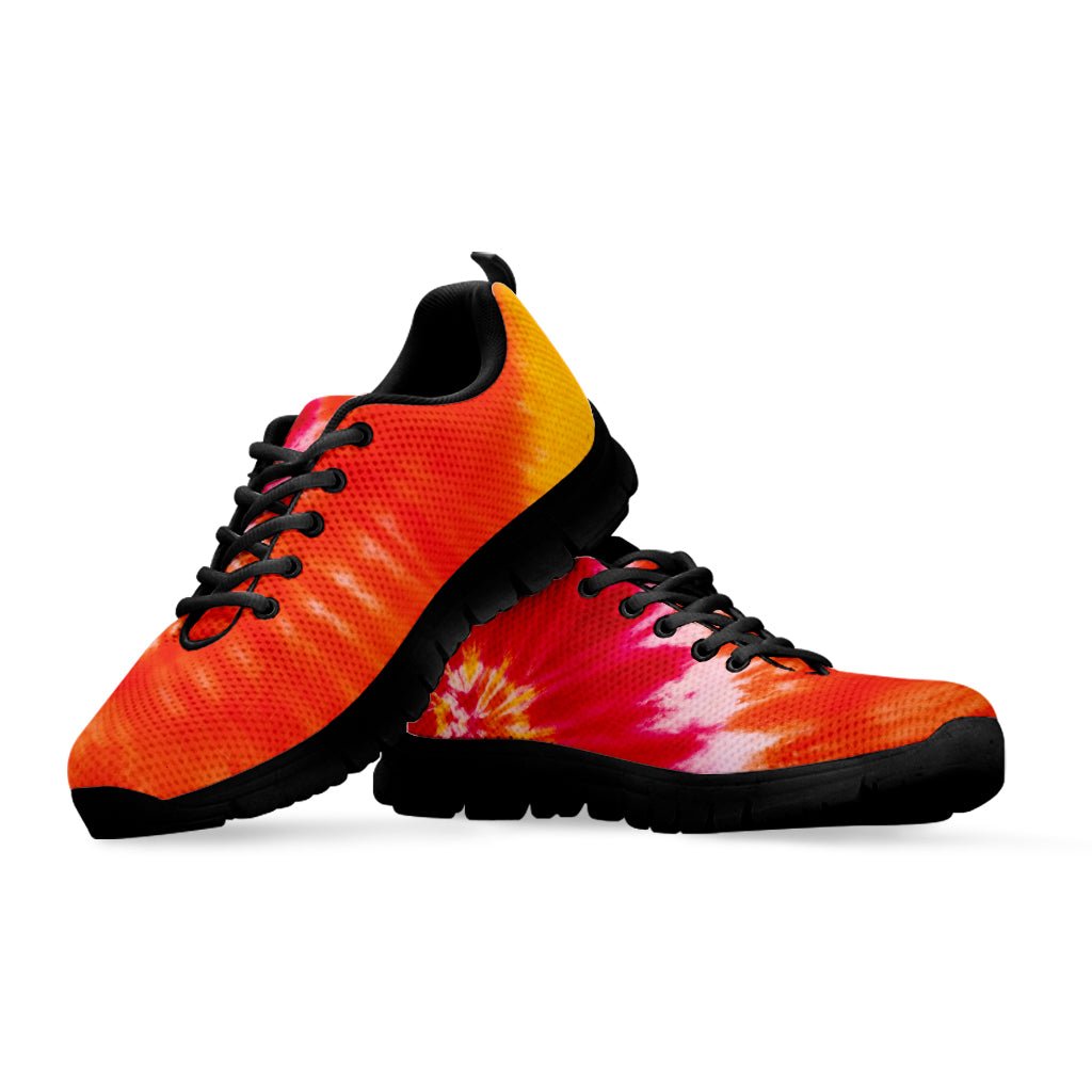 Red Yellow And Orange Tie Dye Print Black Sneakers
