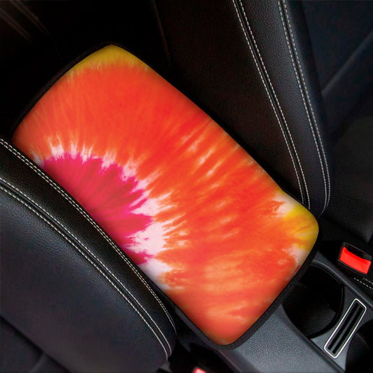 Red Yellow And Orange Tie Dye Print Car Center Console Cover