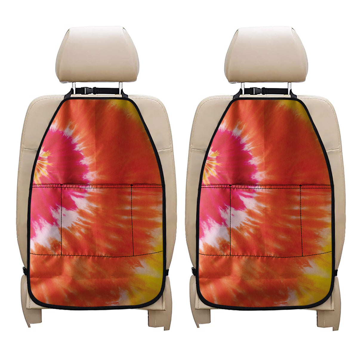 Red Yellow And Orange Tie Dye Print Car Seat Organizers