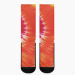 Red Yellow And Orange Tie Dye Print Crew Socks