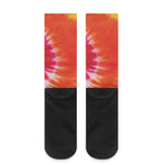 Red Yellow And Orange Tie Dye Print Crew Socks