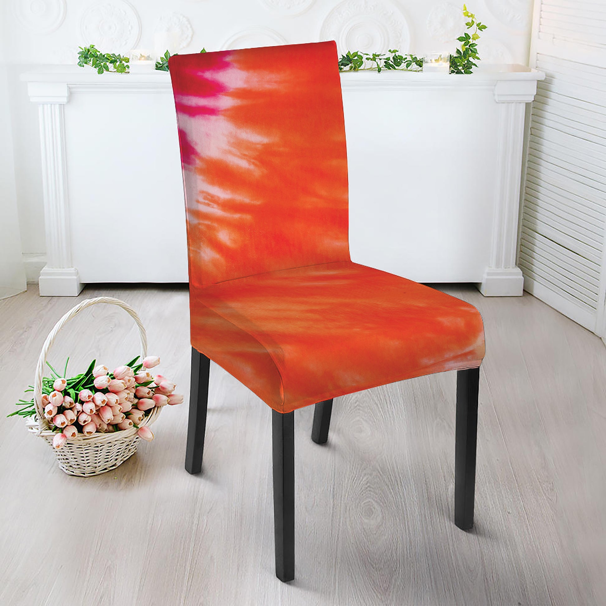 Red Yellow And Orange Tie Dye Print Dining Chair Slipcover