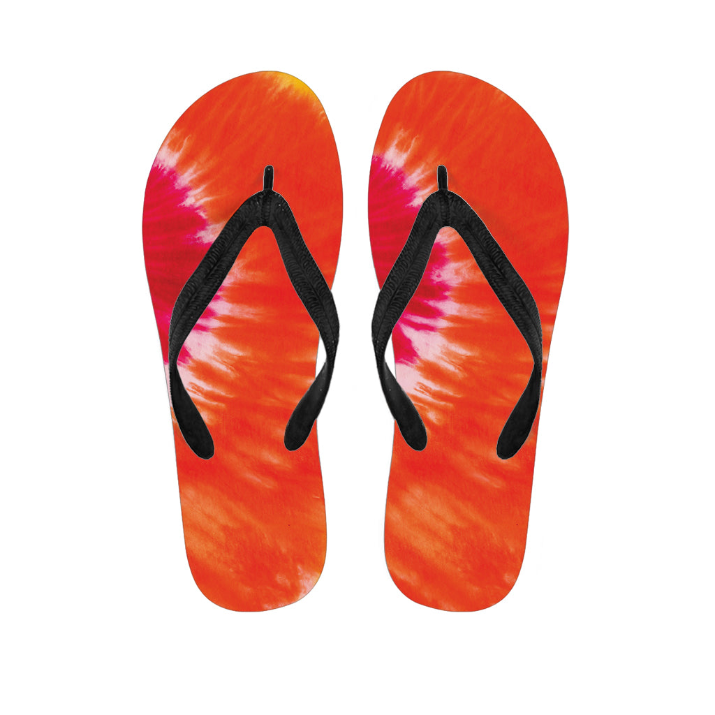 Red Yellow And Orange Tie Dye Print Flip Flops