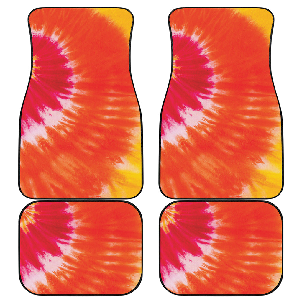 Red Yellow And Orange Tie Dye Print Front and Back Car Floor Mats