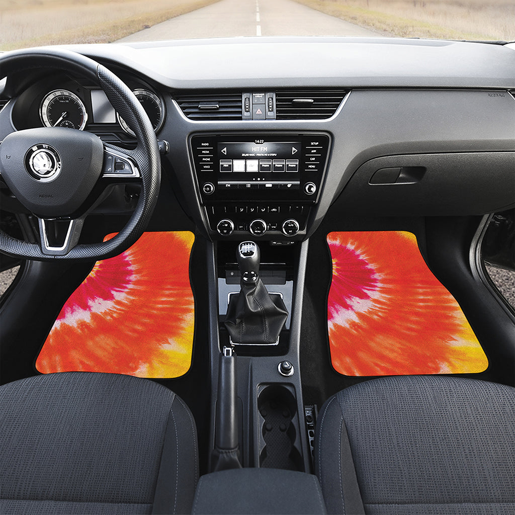 Red Yellow And Orange Tie Dye Print Front and Back Car Floor Mats