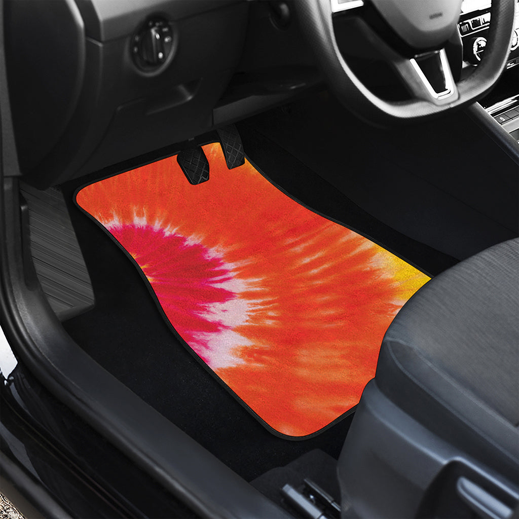 Red Yellow And Orange Tie Dye Print Front and Back Car Floor Mats