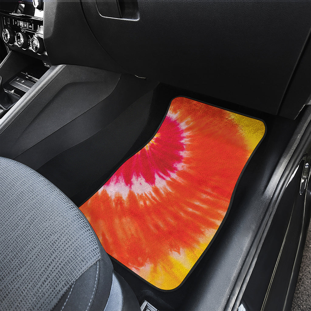 Red Yellow And Orange Tie Dye Print Front and Back Car Floor Mats