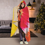 Red Yellow And Orange Tie Dye Print Hooded Blanket