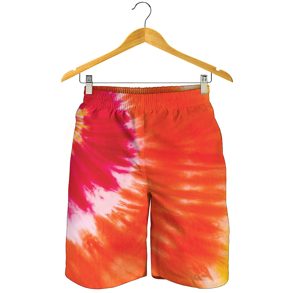 Red Yellow And Orange Tie Dye Print Men's Shorts