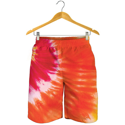 Red Yellow And Orange Tie Dye Print Men's Shorts