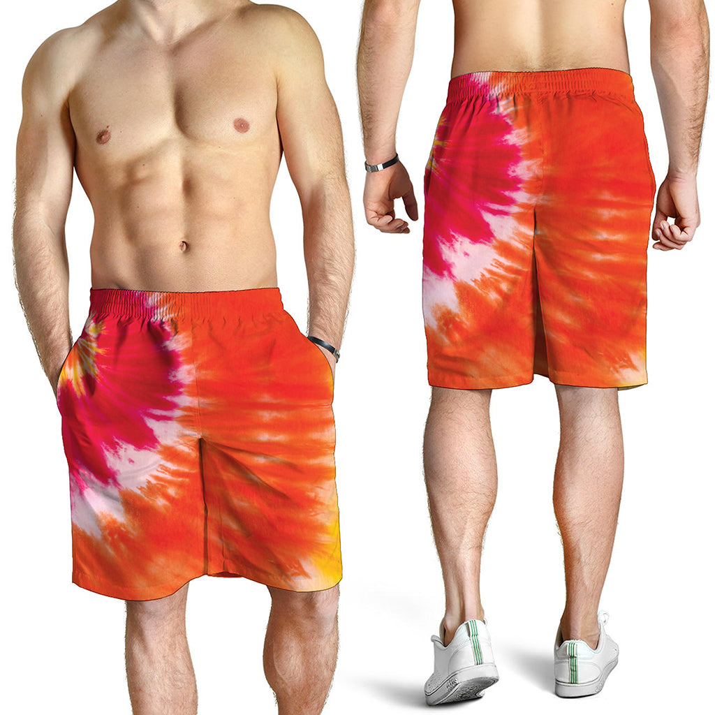 Red Yellow And Orange Tie Dye Print Men's Shorts