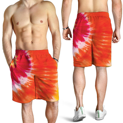 Red Yellow And Orange Tie Dye Print Men's Shorts
