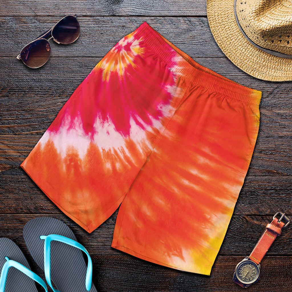 Red Yellow And Orange Tie Dye Print Men's Shorts