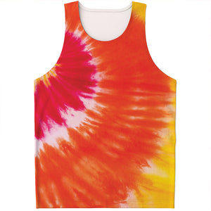 Red Yellow And Orange Tie Dye Print Men's Tank Top