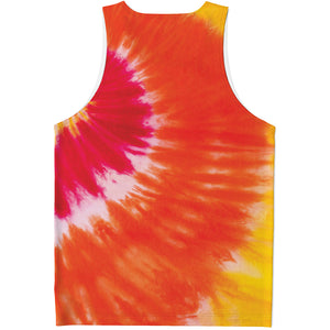 Red Yellow And Orange Tie Dye Print Men's Tank Top