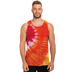 Red Yellow And Orange Tie Dye Print Men's Tank Top