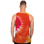 Red Yellow And Orange Tie Dye Print Men's Tank Top