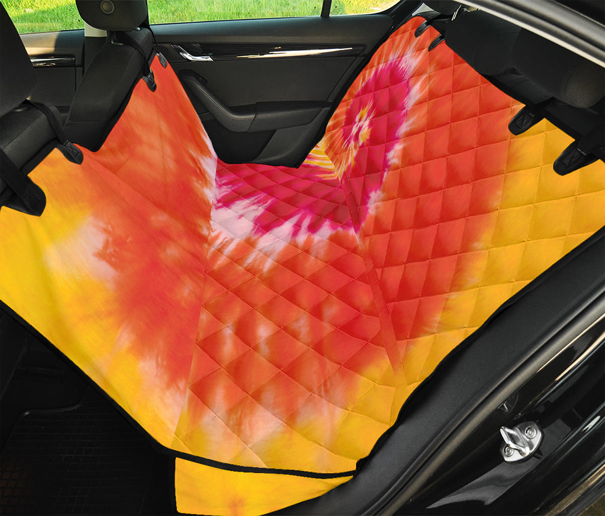 Red Yellow And Orange Tie Dye Print Pet Car Back Seat Cover