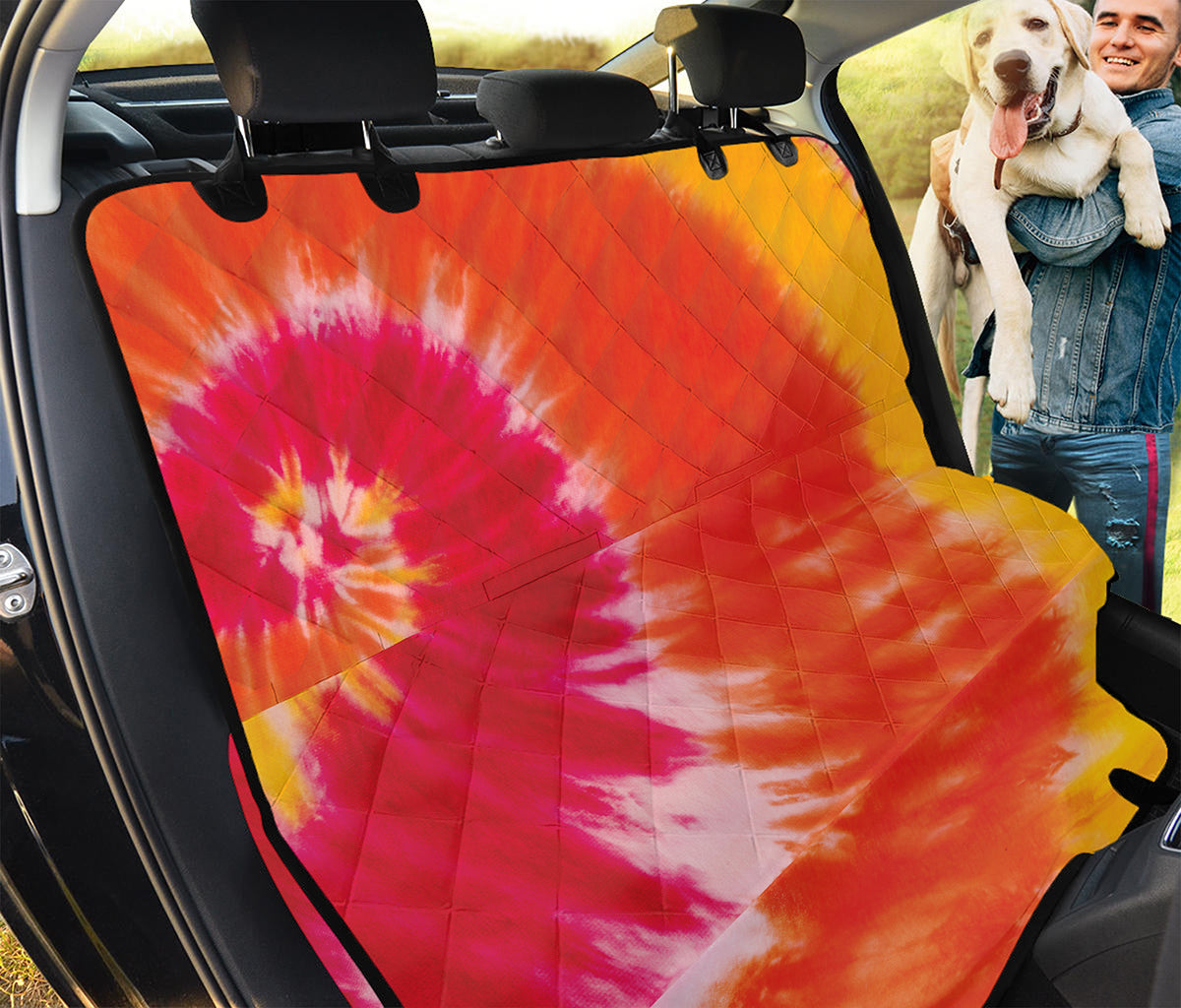 Red Yellow And Orange Tie Dye Print Pet Car Back Seat Cover