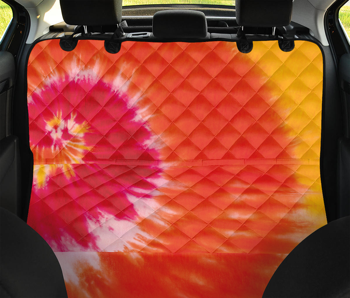 Red Yellow And Orange Tie Dye Print Pet Car Back Seat Cover