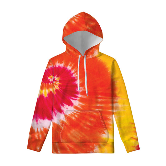 Red Yellow And Orange Tie Dye Print Pullover Hoodie