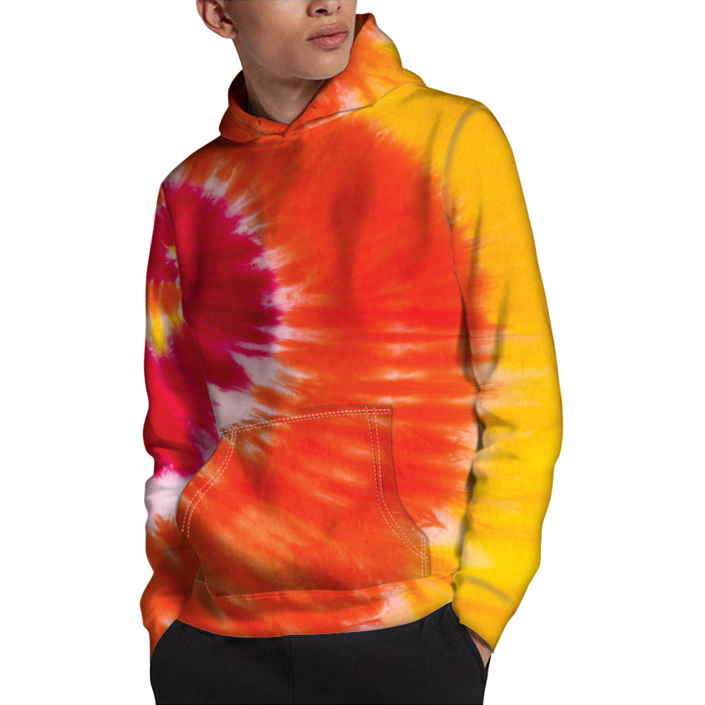Red Yellow And Orange Tie Dye Print Pullover Hoodie