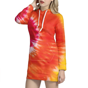 Red Yellow And Orange Tie Dye Print Pullover Hoodie Dress