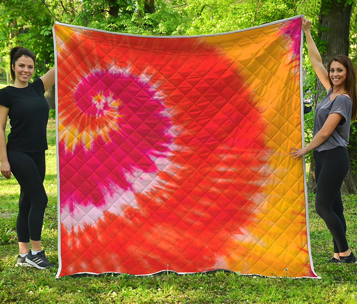 Red Yellow And Orange Tie Dye Print Quilt