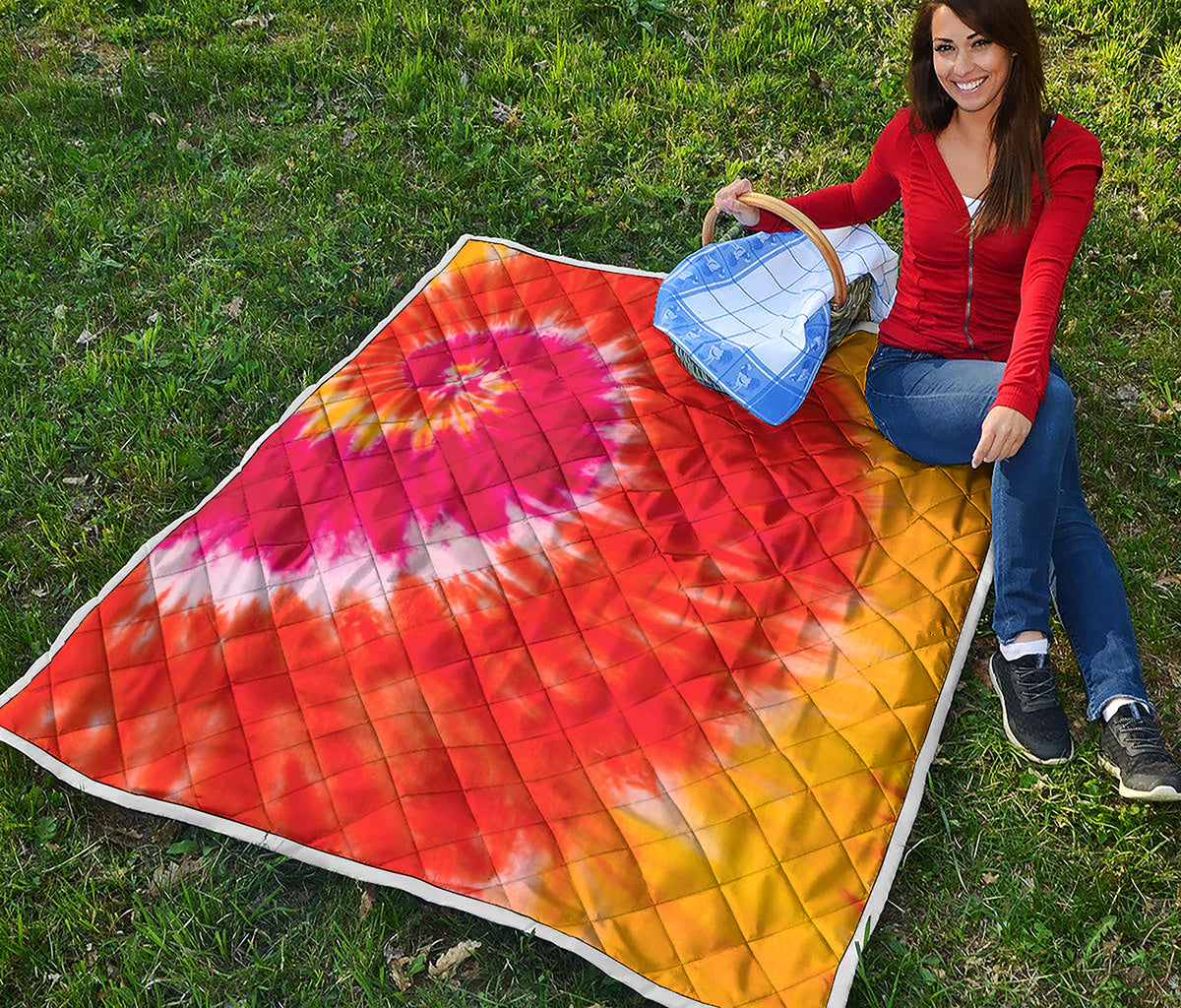 Red Yellow And Orange Tie Dye Print Quilt