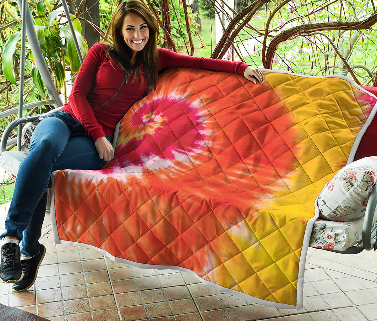 Red Yellow And Orange Tie Dye Print Quilt