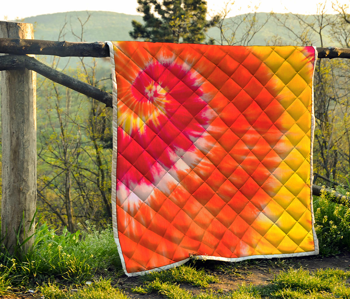 Red Yellow And Orange Tie Dye Print Quilt
