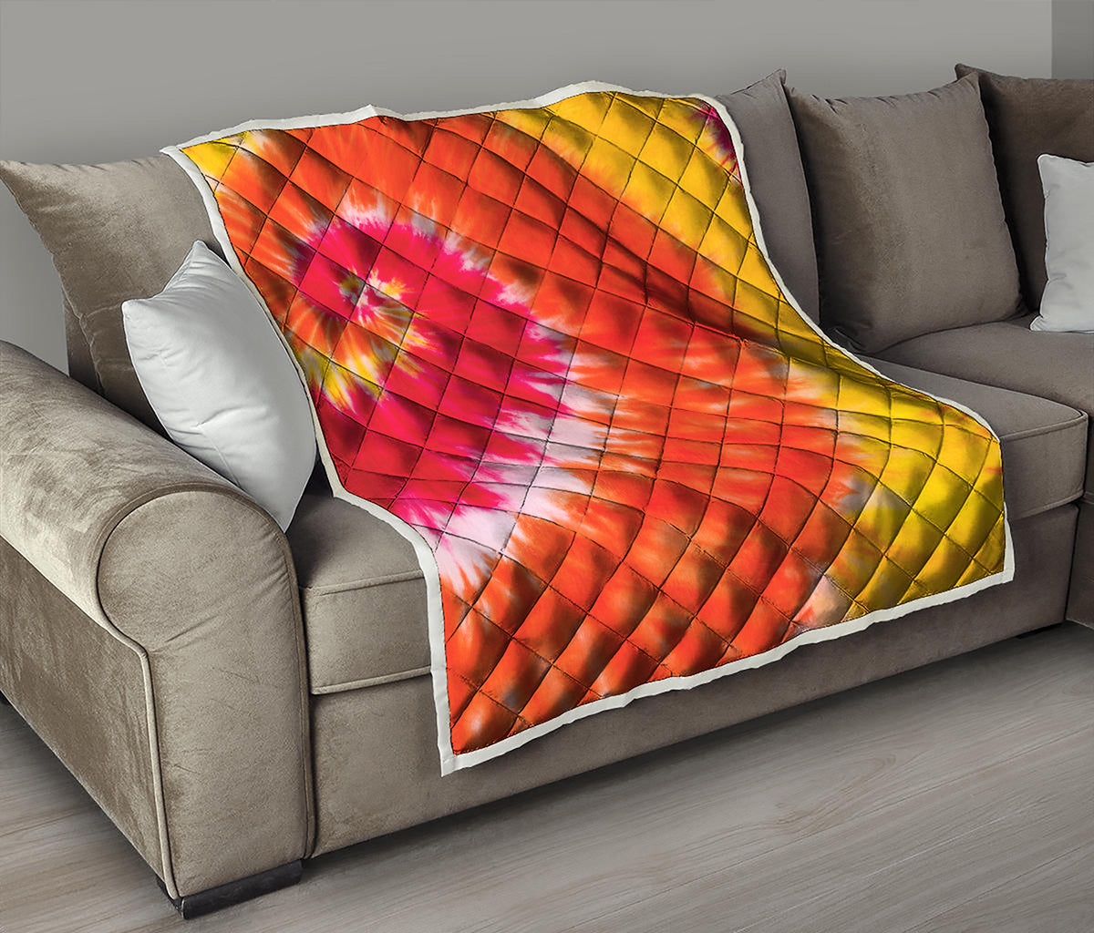 Red Yellow And Orange Tie Dye Print Quilt