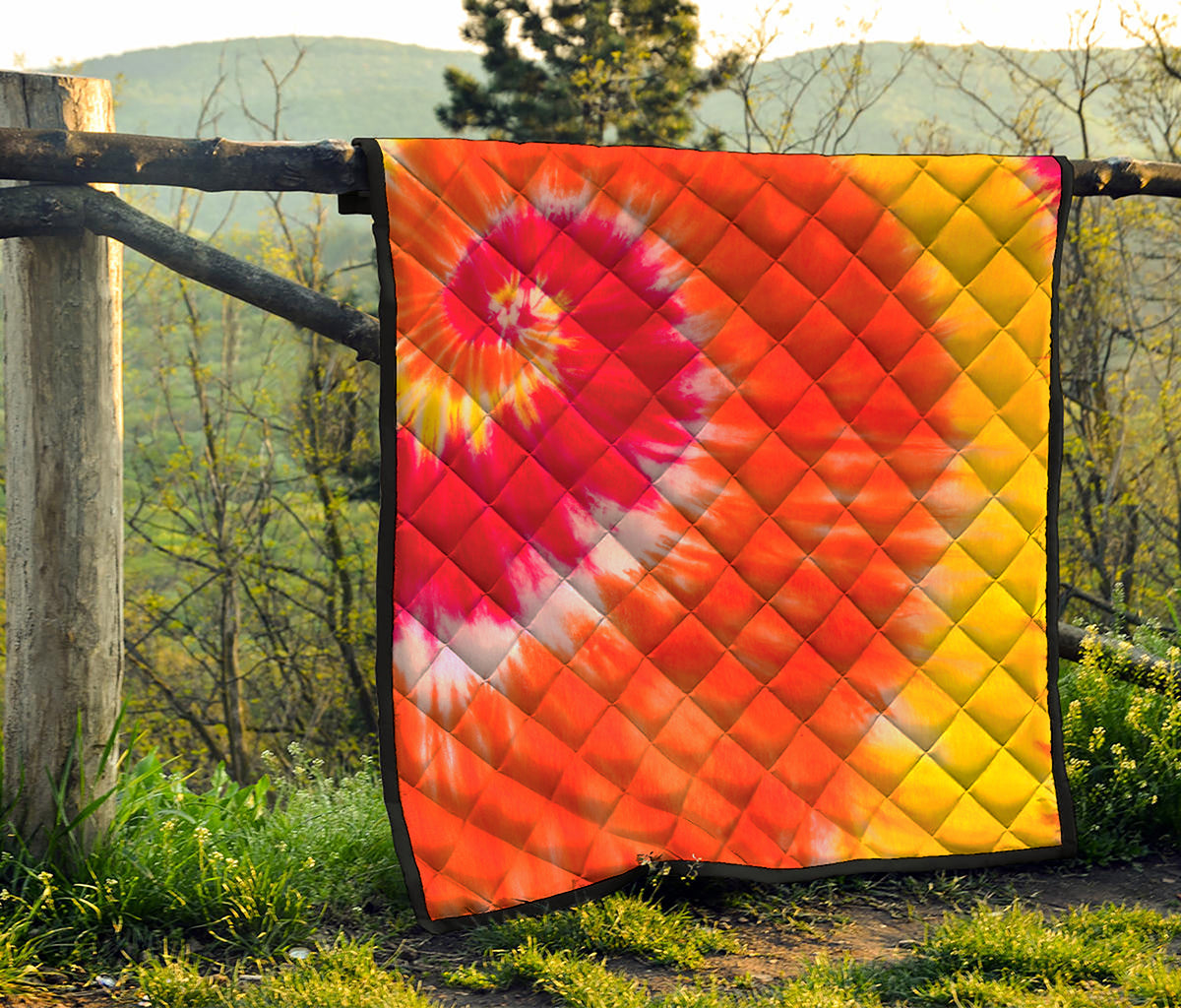 Red Yellow And Orange Tie Dye Print Quilt