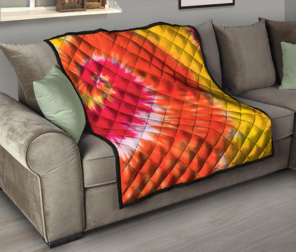 Red Yellow And Orange Tie Dye Print Quilt