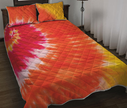 Red Yellow And Orange Tie Dye Print Quilt Bed Set