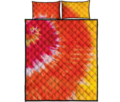 Red Yellow And Orange Tie Dye Print Quilt Bed Set