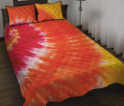 Red Yellow And Orange Tie Dye Print Quilt Bed Set