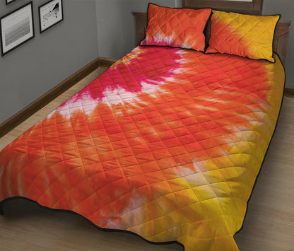 Red Yellow And Orange Tie Dye Print Quilt Bed Set