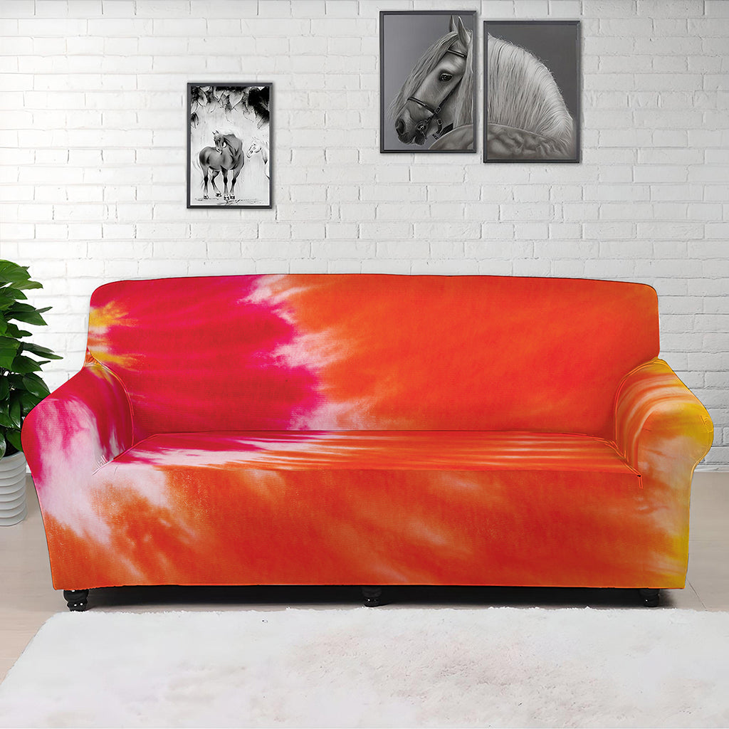 Red Yellow And Orange Tie Dye Print Sofa Cover