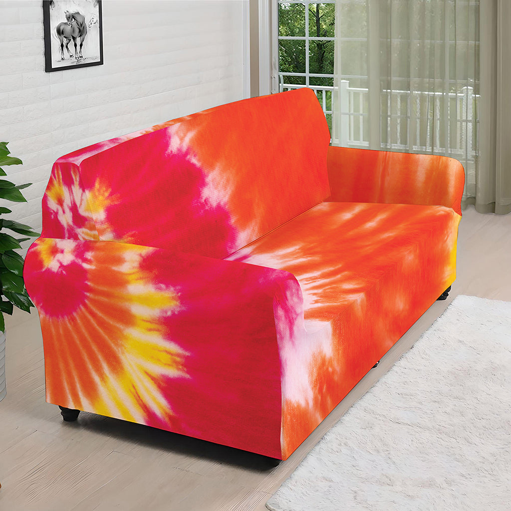 Red Yellow And Orange Tie Dye Print Sofa Cover