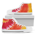 Red Yellow And Orange Tie Dye Print White High Top Sneakers