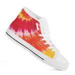 Red Yellow And Orange Tie Dye Print White High Top Shoes