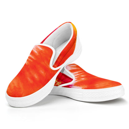 Red Yellow And Orange Tie Dye Print White Slip On Shoes