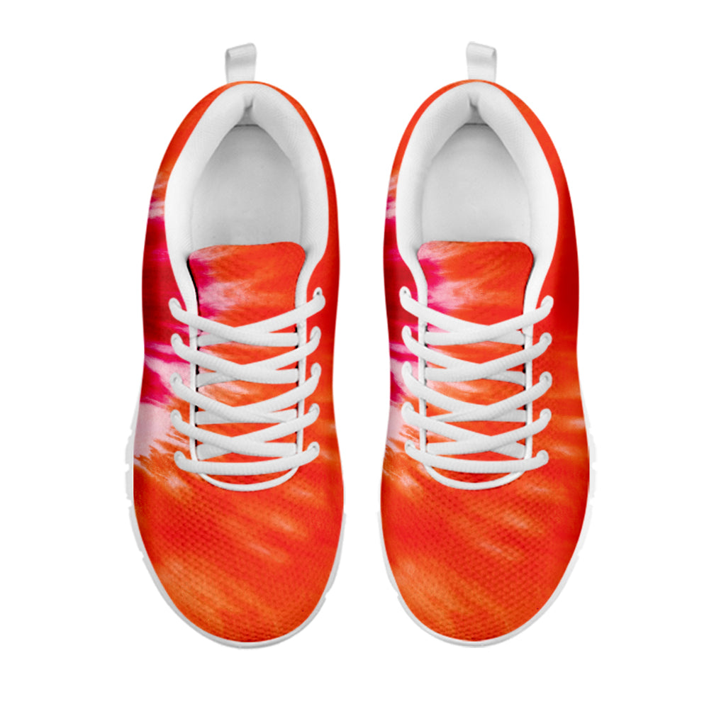 Red Yellow And Orange Tie Dye Print White Sneakers