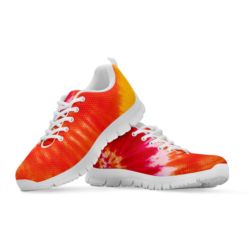 Red Yellow And Orange Tie Dye Print White Sneakers