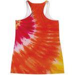 Red Yellow And Orange Tie Dye Print Women's Racerback Tank Top